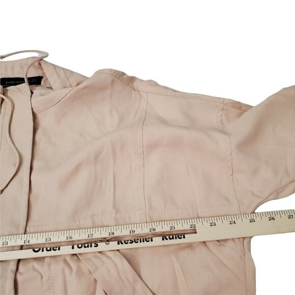 Zara Jacket Womens Small Blush Pink Zip Snap Front Drawstring‎ Hem Mock Neck - Picture 8 of 10